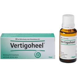 Eine Flasche und Schachtel mit dem Arzneimittel Vertigoheel.