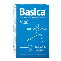 Blaue Verpackung von Basica Vital mit einem stilisierten Menschen als weiße Linie.